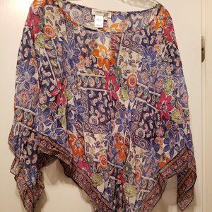 Coldwater Creek Silk Scarf-like Poncho, New w/Tags, Beautiful Floral Pattern